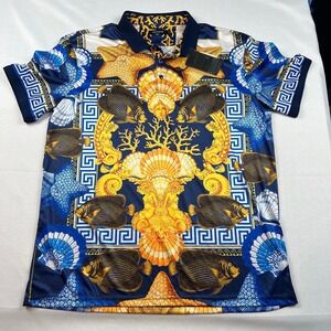 BARABAS Greek Sea Life Print Short‎ Sleeve Top Men 2XL Artistic Bold Charismatic